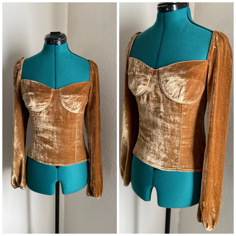 Reformation Velvet Copper Gold Women's Corset Blouse Size 6
